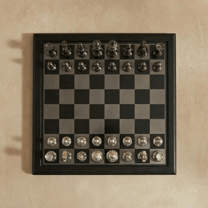 The English Opening - Black and Silver Metallic Chess Set