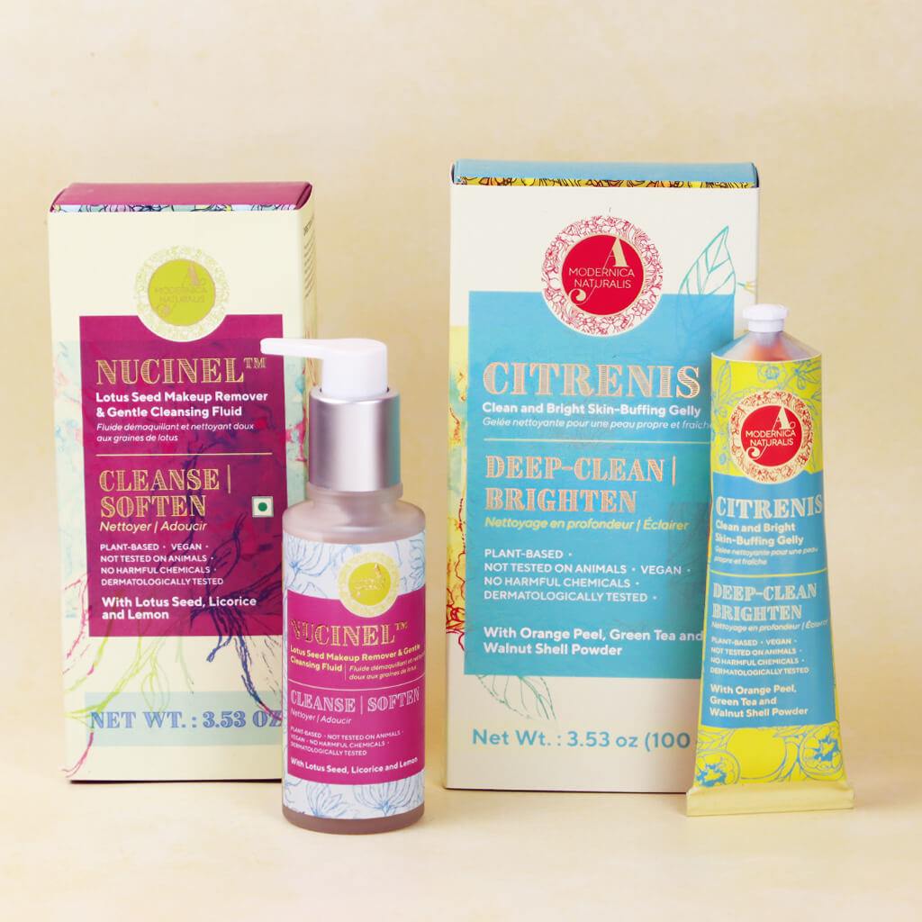 Hydra-Moisture Cleanser & Exfoliator Duo - With Nucinel Makeup Remover and Gentle-Cleansing Fluid & Citrenis Clean and Bright Skin-Buffing Gelly