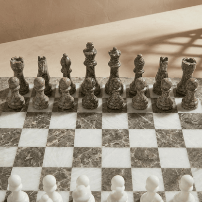 Marble Chess Set with Storage Case - Oceanic and White