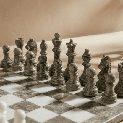 Marble Chess Set with Storage Case - Oceanic and White