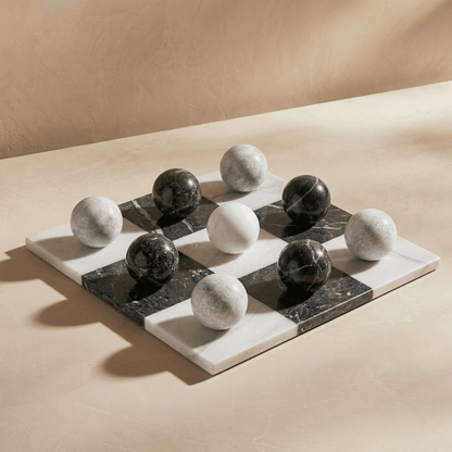 Italian Marble Tic Tac Toe Set (Black and White)