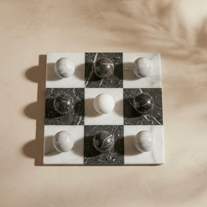 Italian Marble Tic Tac Toe Set (Black and White)