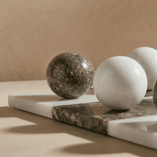 Italian Marble Tic Tac Toe Set (Brown and White)