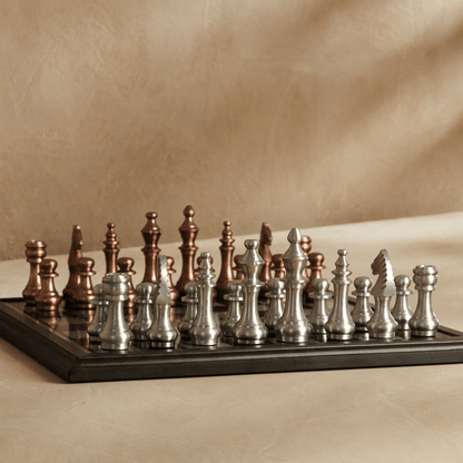 Modern Rustic Metallic Chess Set - Copper and Silver Chess Set