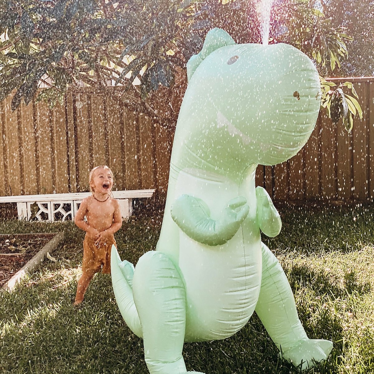 Inflatable Giant Sprinkler - Surfing Dino Green