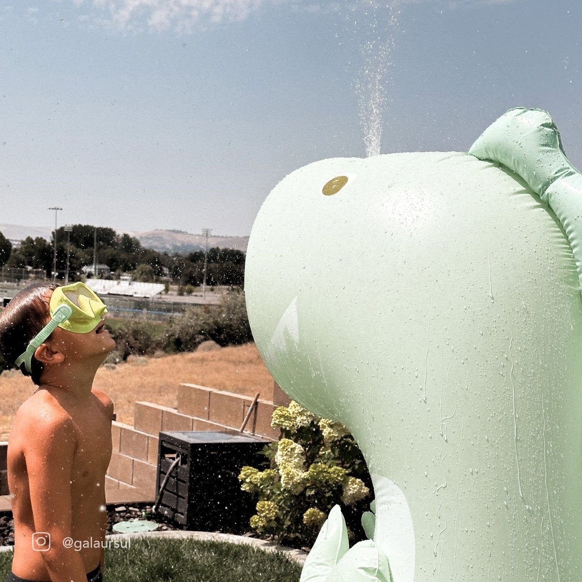 Inflatable Giant Sprinkler - Surfing Dino Green
