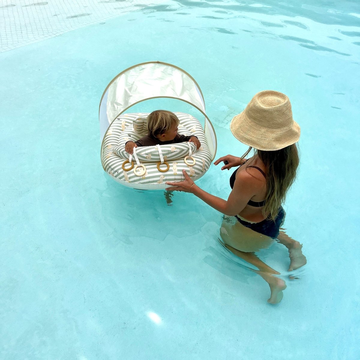 Interactive Baby Float - Dex the Duck Green Stripe