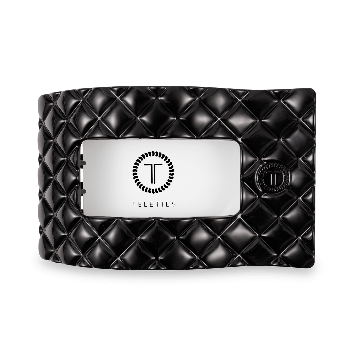 Jet Black Quilted Large Flat Rectangle Hair Clip