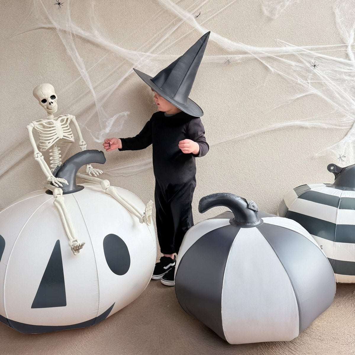 Light Up Black & White Inflatable Halloween Pumpkins Set of 3