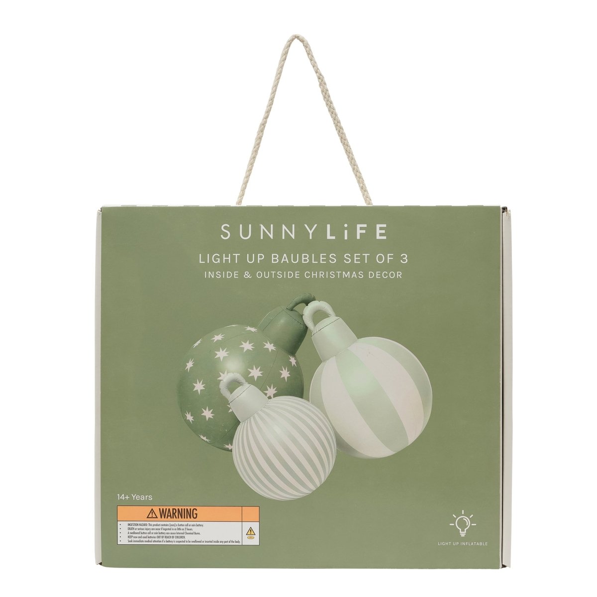 SUNNYLiFE Light Up Christmas Baubles Green Set of 3