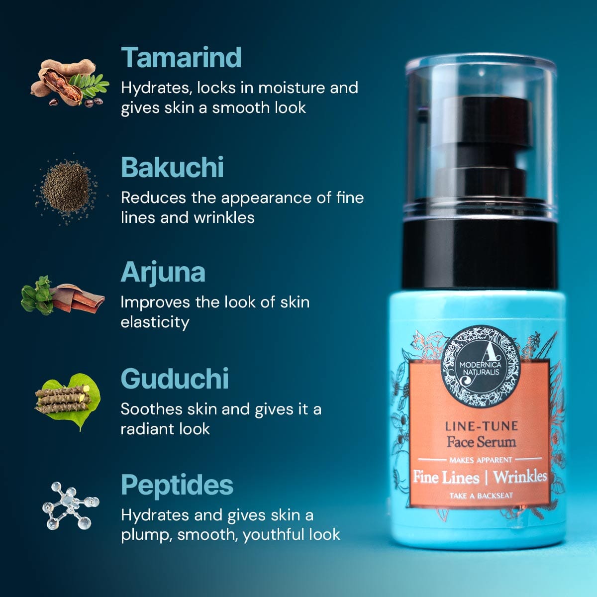 Line-Tune Face Serum – Reduces the Appearance of Fine Lines & Wrinkles – Hydrating Formula with Tamarind, Bakuchi, Arjuna, Guduchi & Peptides – Best Face Serum for Aging Skin with Fine Lines & Wrinkles - Pack of 2