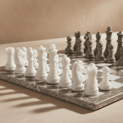 Marble Chess Set with Storage Case - Oceanic and White