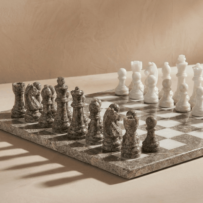 Marble Chess Set with Storage Case - Oceanic and White