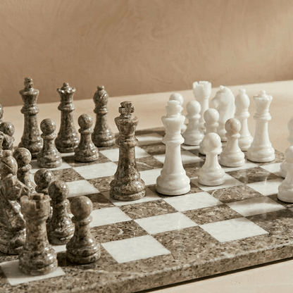 Marble Chess Set with Storage Case - Oceanic and White