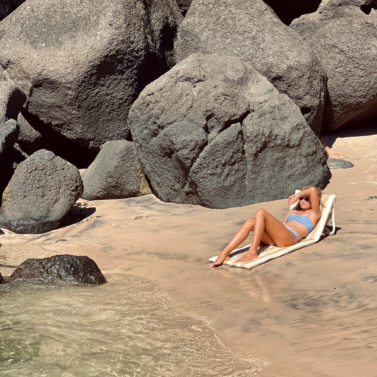 Reclining Beach Chair - Mango Bay Mustard Stripe