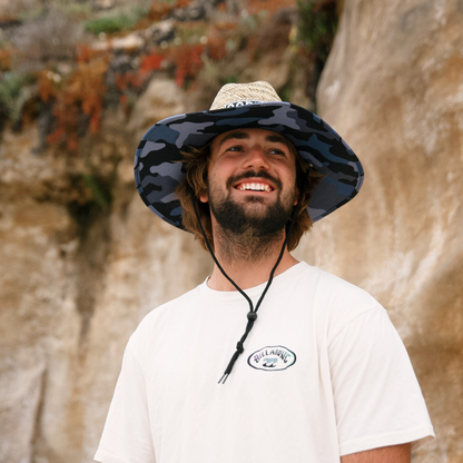 Mens Straw Beach Hat - Blue Camouflage