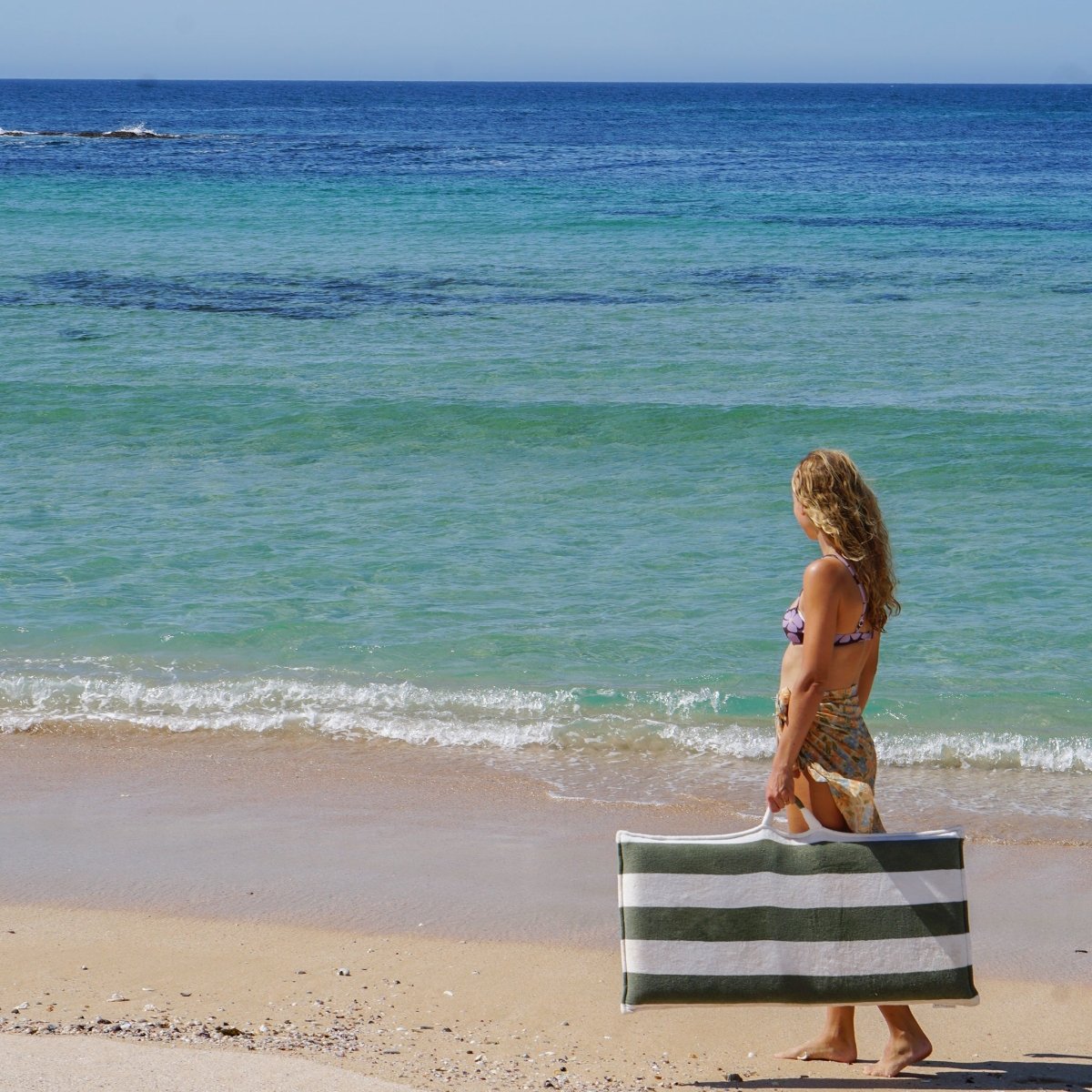 Terry Travel Lounger - Olive Stripe