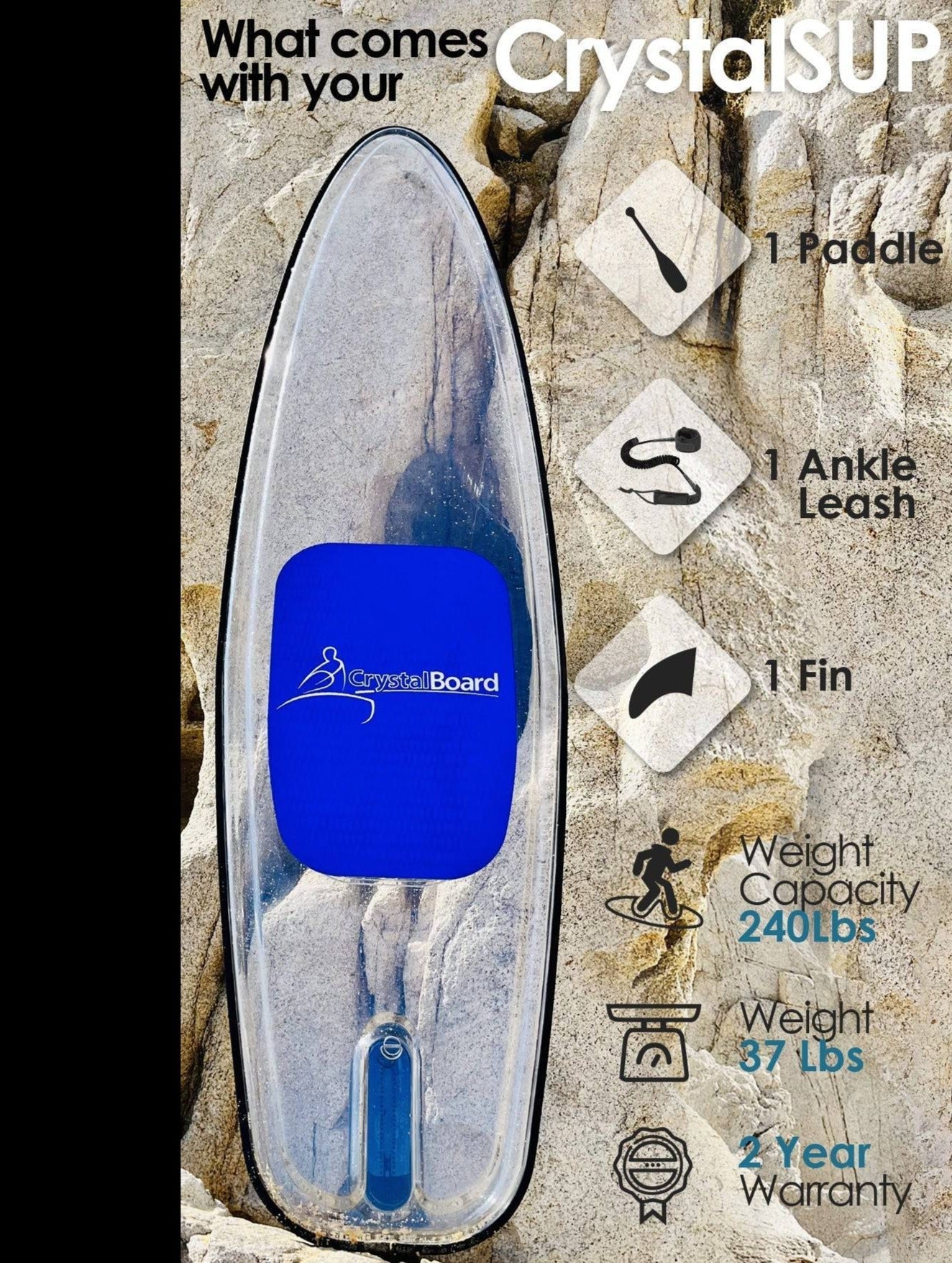 EXCLUSIVE Crystal Clear Transparent PaddleBoard SUP Package - LUXUSFIT Luxury Exercise & Recovery Equipment