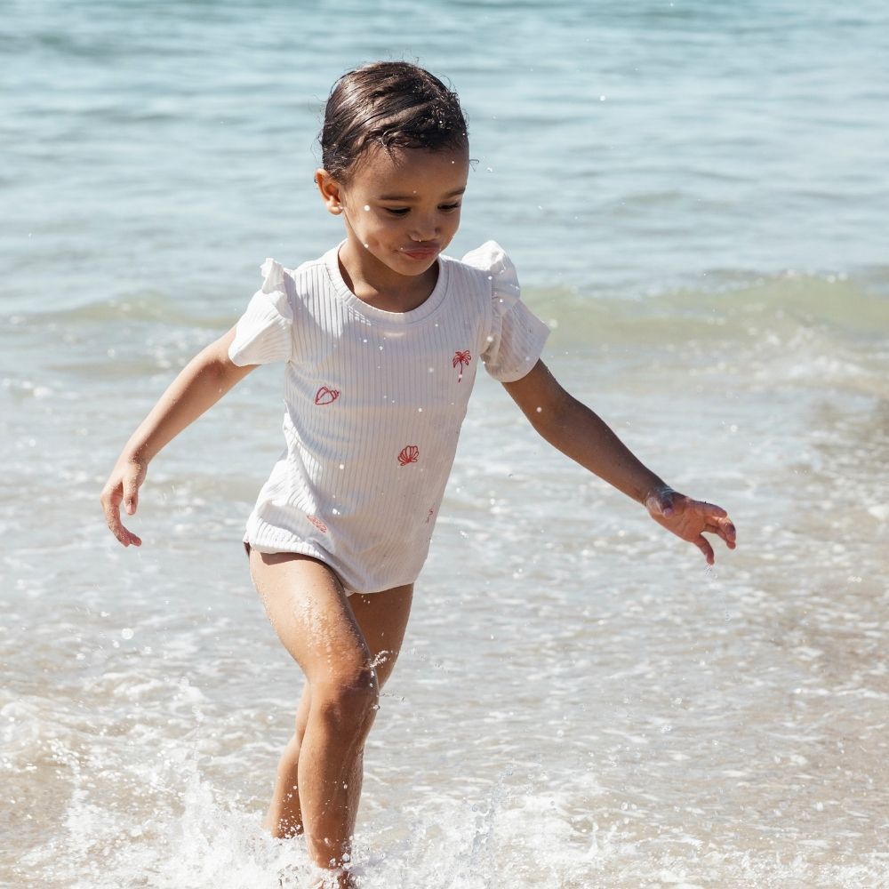 Swim Shirt Short Sleeves - White - White Pearl